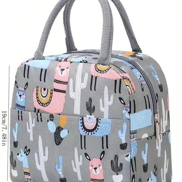 Llama Print Gray Lunch Box Tote Bag - Picture 3 of 3